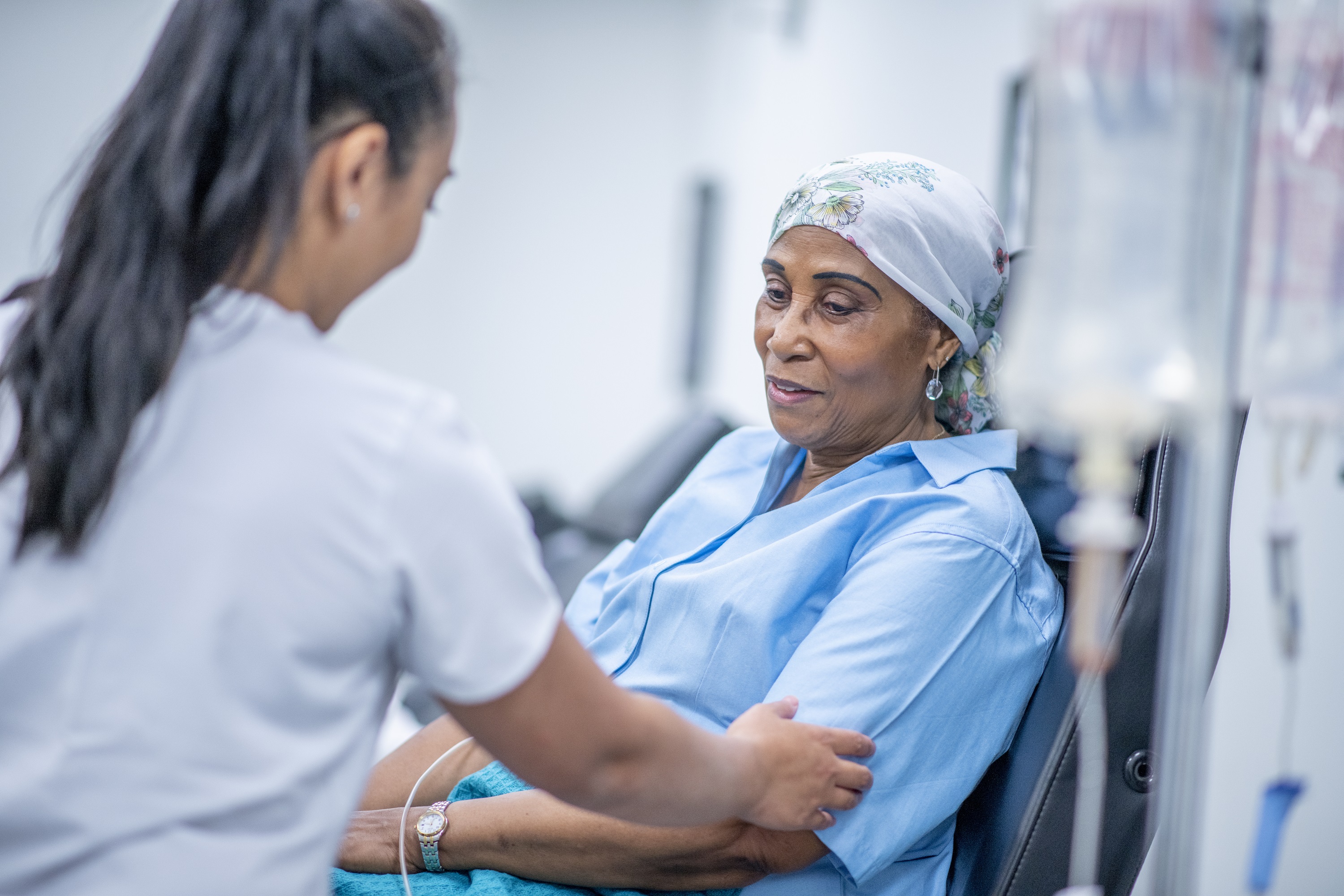woman receiving cancer treatment